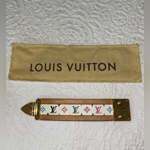 Vintage Louis Vuitton cuff- rainbow leather print with gold lock clasp